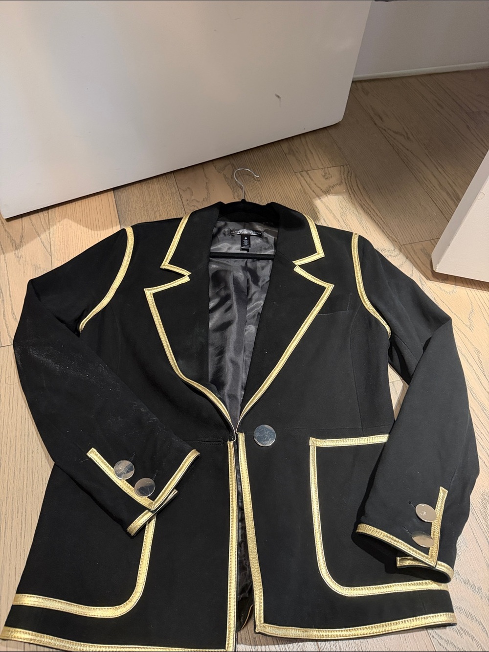 Aqua Black Blazer with Gold Trim - Men's Bomber-Style Jacket